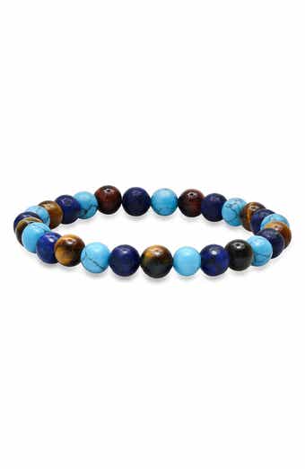 Men's Tiger's Eye, Lapis Lazuli & Turquoise Bead Stretch Bracelet