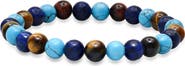 STEELTIME Men's Tiger's Eye, Lapis Lazuli & Turquoise Bead Stretch Bracelet
