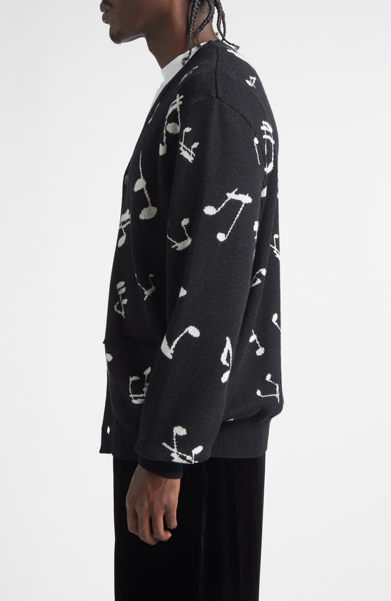 TAKAHIROMIYASHITA TheSoloist. Music Note Jacquard Wool Cardigan, Alternate, color, Black X White