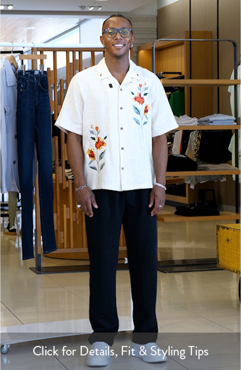 Oversize Floral Embroidered Camp Shirt, sales video thumbnail