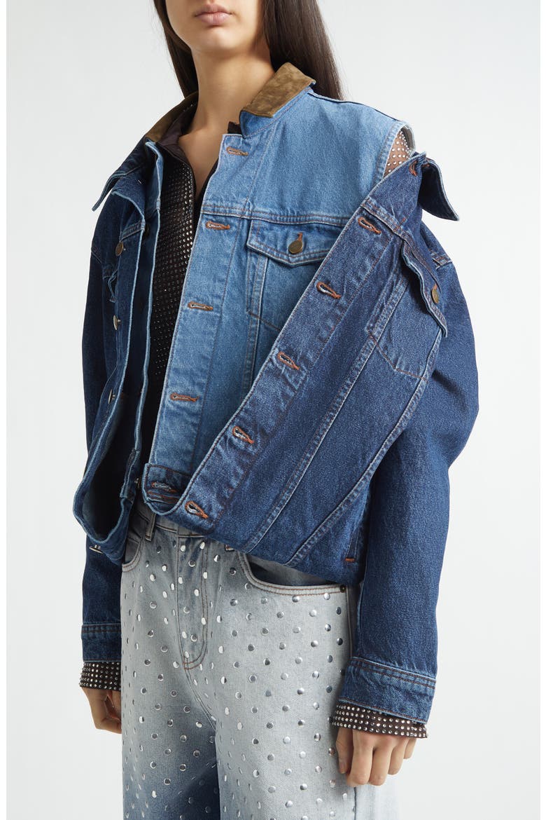 Loop Hem Doubled Denim Jacket, Alternate, color, INDIGO
