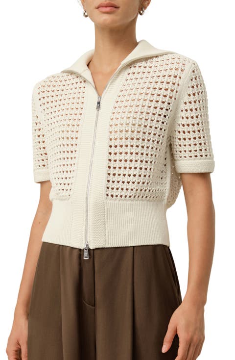 Toscana Pointelle Knit Double-Zip Cardigan