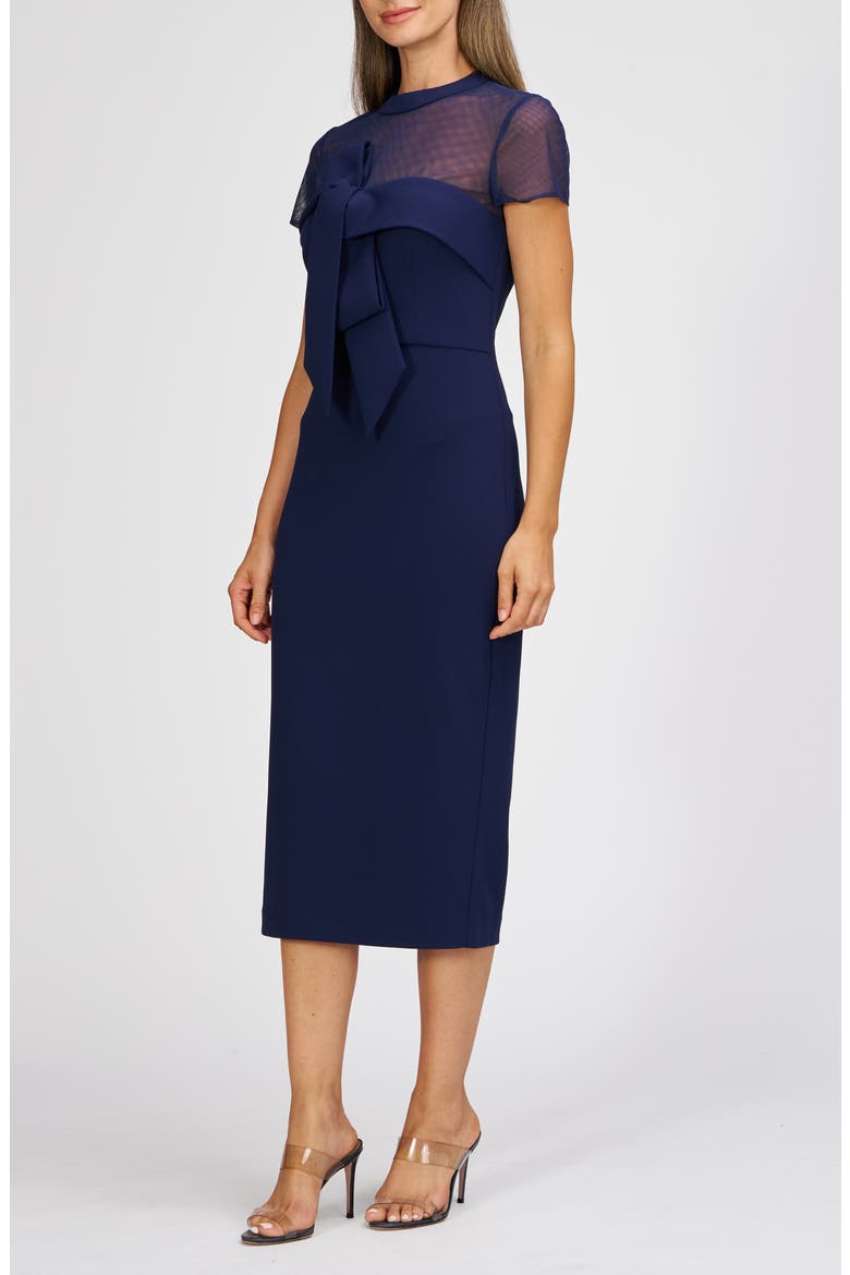 Roselle Bow Detail Cocktail Midi Dress, Alternate, color, NAVY