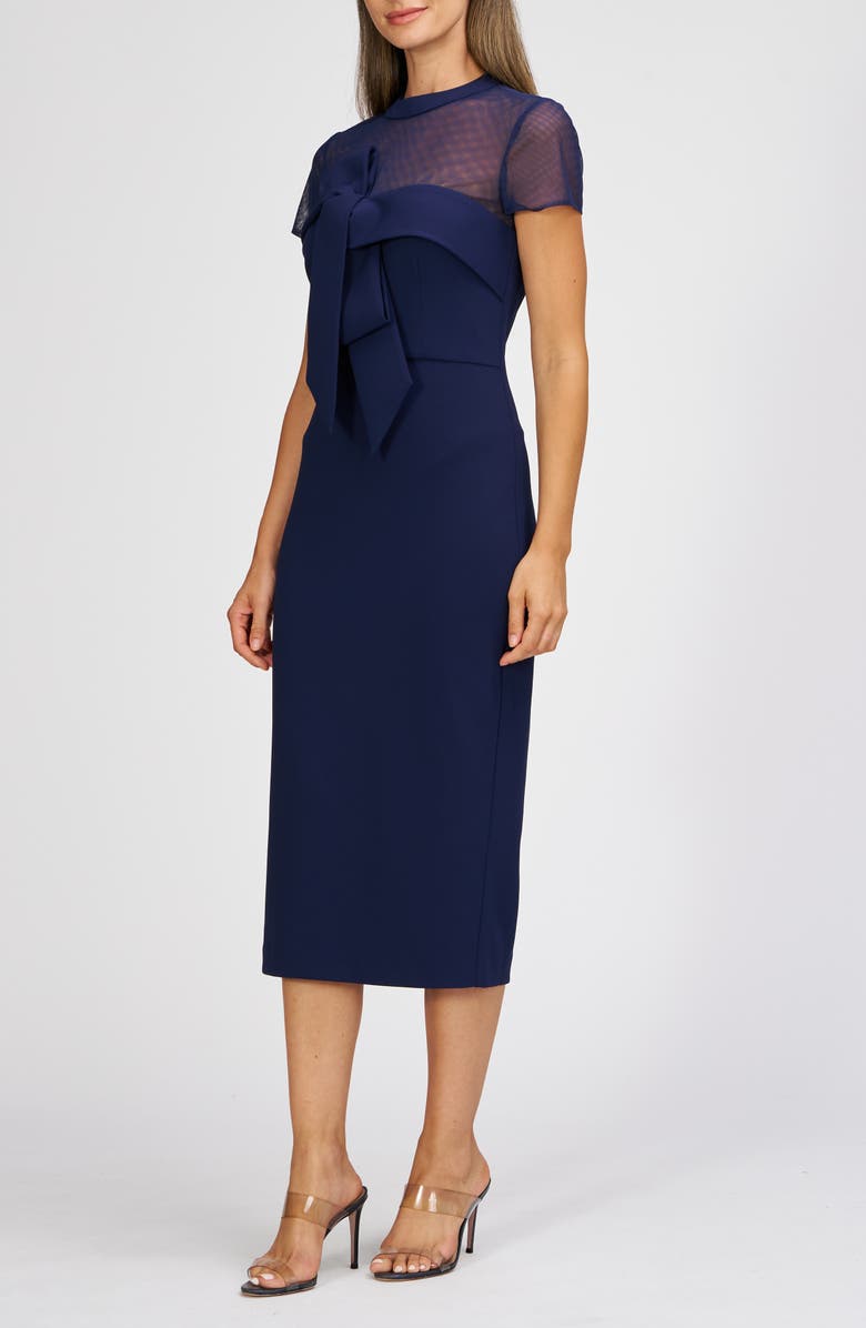 JS Collections Roselle Bow Detail Cocktail Midi Dress, Alternate, color, Navy