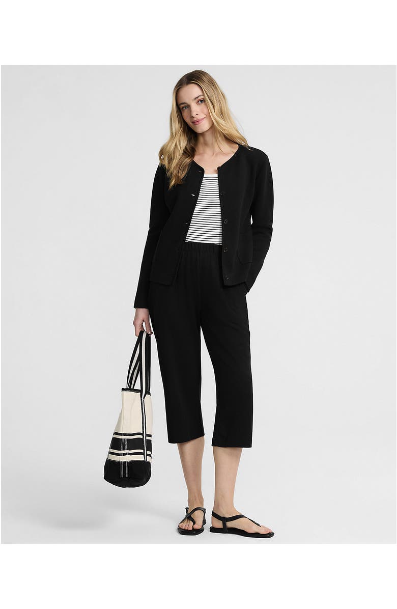 Lands' End Sport Knit High Rise Elastic Waist Capri Pants, Alternate, color, Black