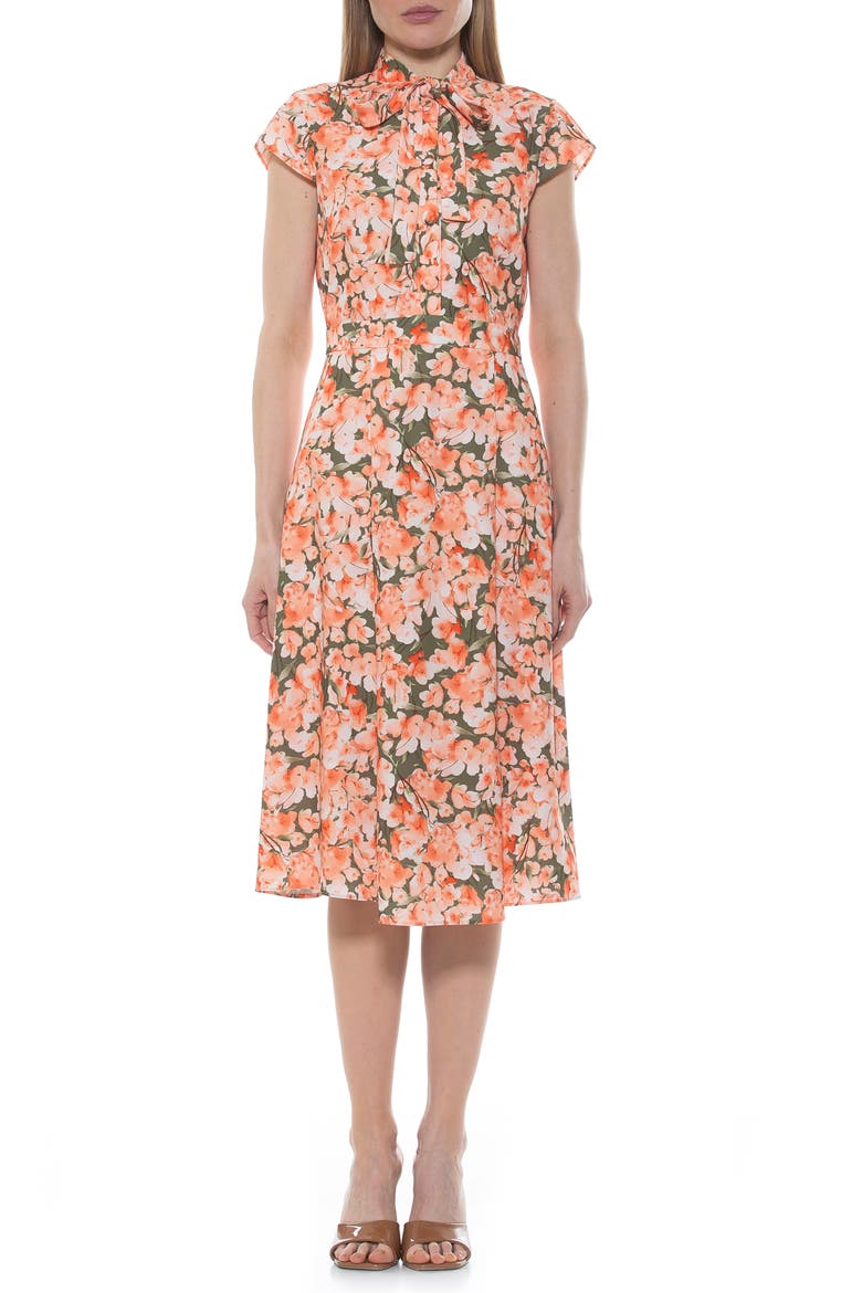 Kidman Neck Tie Fit & Flare Dress, Main, color, GREEN GARDEN