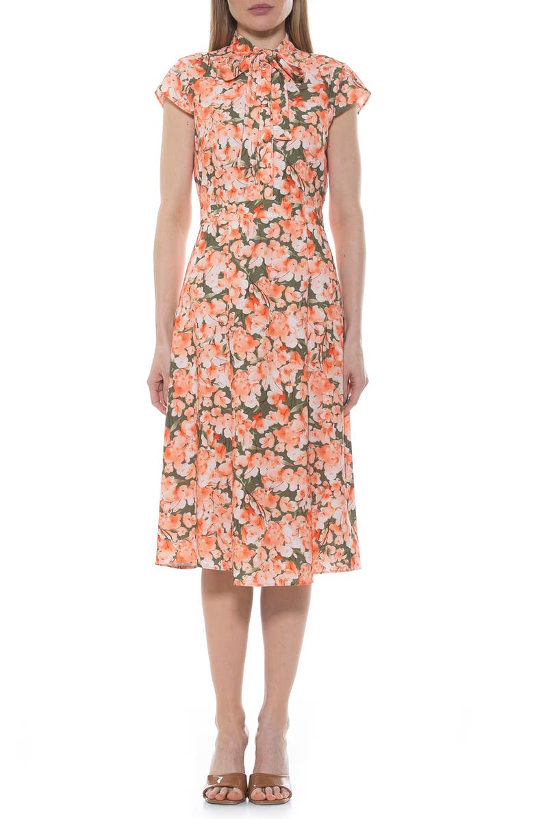 Alexia Admor Kidman Neck Tie Fit & Flare Dress, Main, color, Green Garden