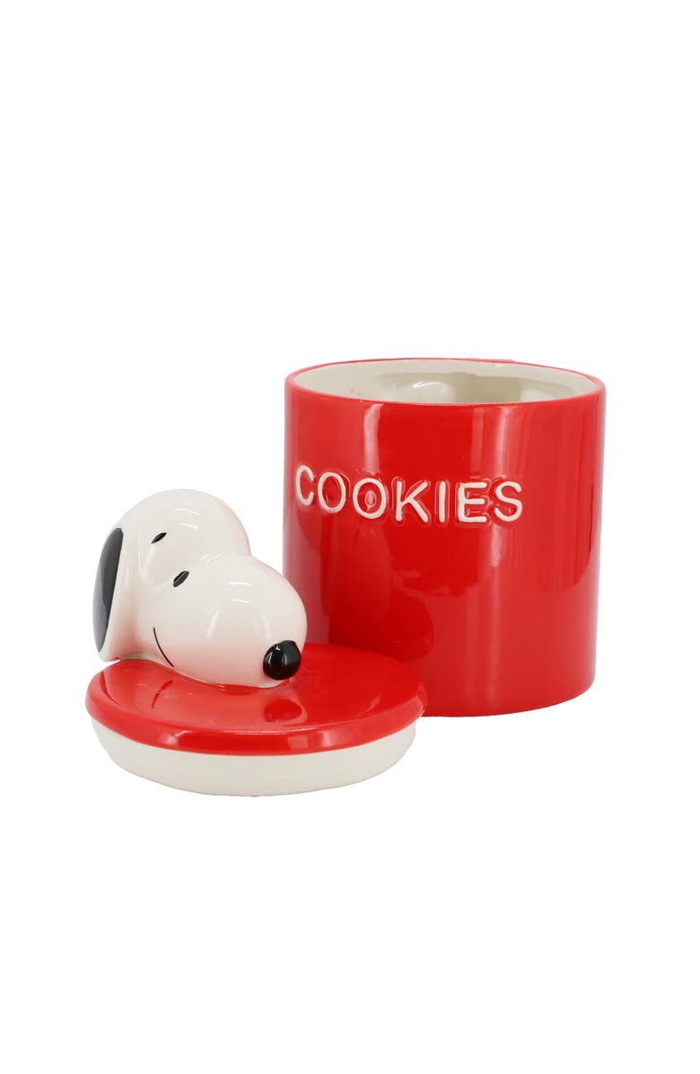 Gibson Peanuts Hello Cookies 8.2in Ceramic Snoopy Cookie Jar with Lid, Alternate, color, Red
