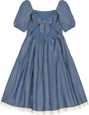 Hope & Henry Girls' Organic Crochet Trim Chambray Dress, Toddler