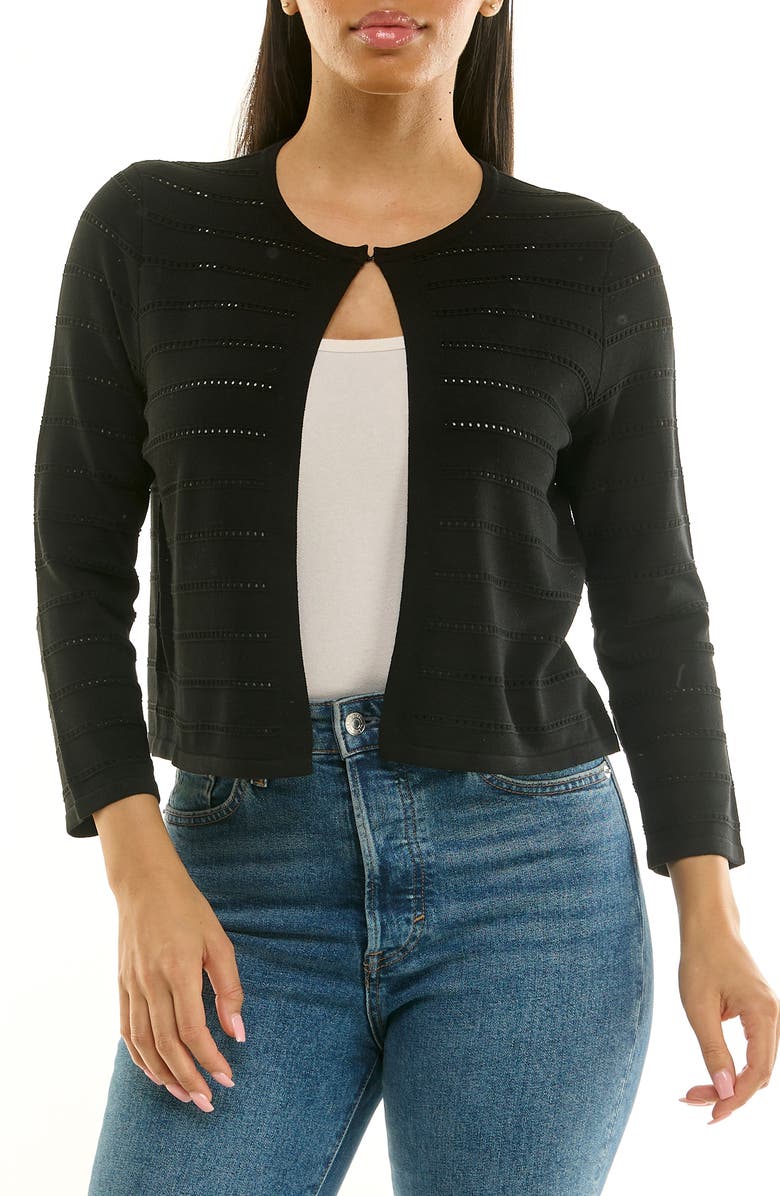 Nina Leonard Pointelle Stitch Bolero, Main, color, Black