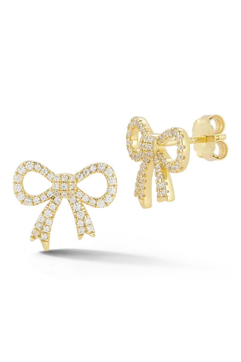 Bow Cubic Zirconia Stud Earrings, Main, color, GOLD