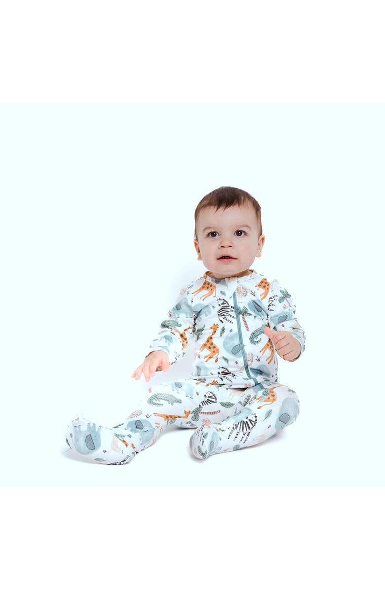 Norani Organic Cotton Zip Footie in Space Bears, Alternate, color, Safari Animals
