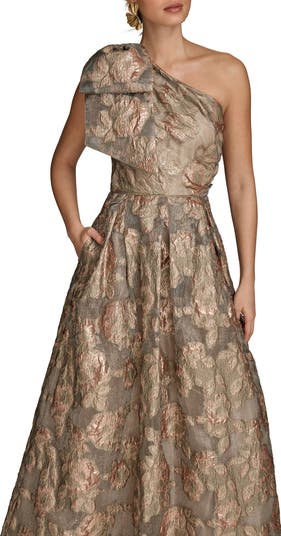 One-Shoulder Metallic Jacquard Gown