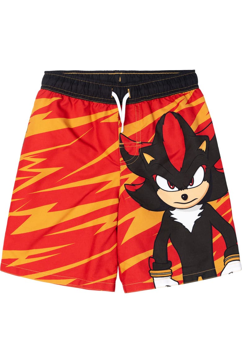 Sonic the Hedgehog 2-Piece Swimwear Rash Guard and Swim Trunks Set, Alternate, color, Shadow Red Black