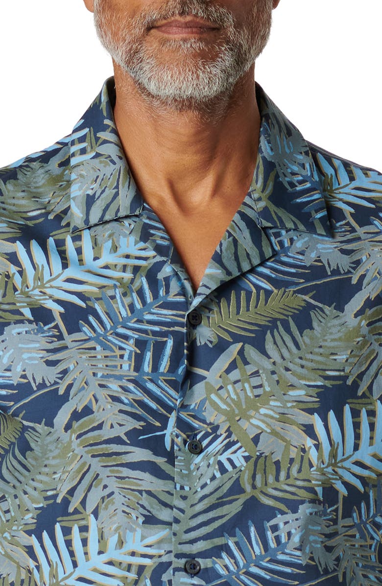 Bugatchi Orson Frond Print Shaped Fit Camp Shirt, Alternate, color, Navy