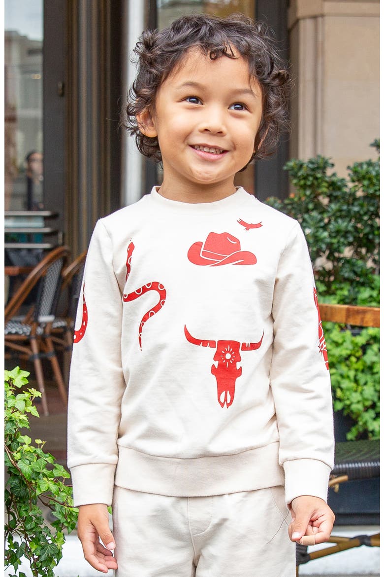 Kids' Corey Western Print Crewneck Sweatshirt, Alternate, color, WILD HORSES