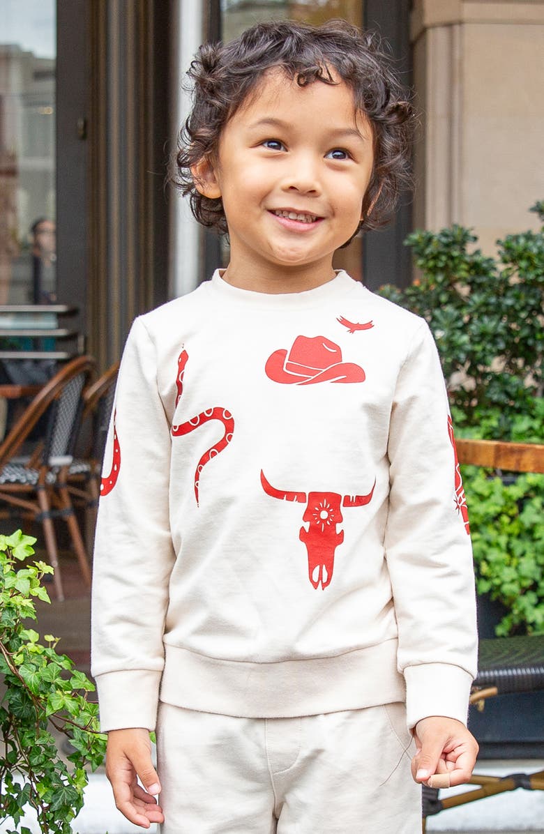 Miki Miette Kids' Corey Western Print Crewneck Sweatshirt, Alternate, color,