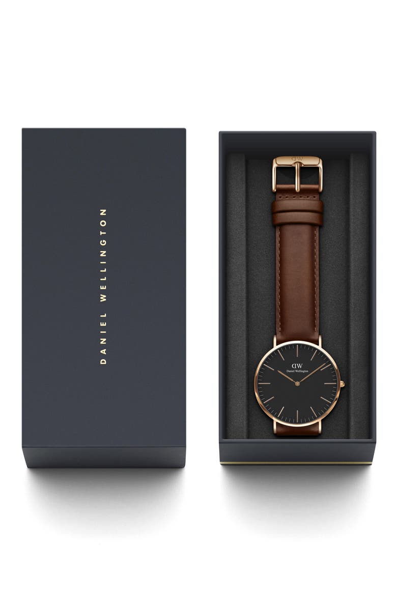 Classic St. Mawes Leather Strap Watch, 40mm, Alternate, color, ROSE GOLD/ BLACK