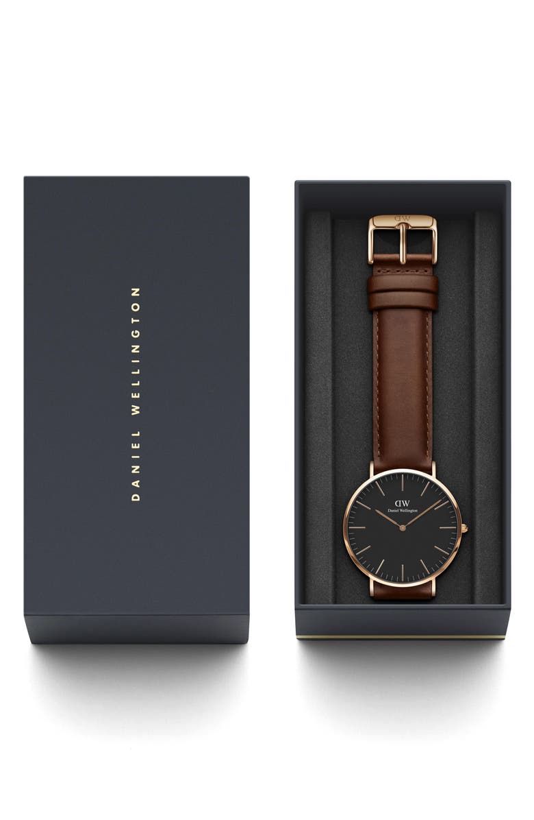 Daniel Wellington Classic St. Mawes Leather Strap Watch, 40mm, Alternate, color, Rose Gold/ Black