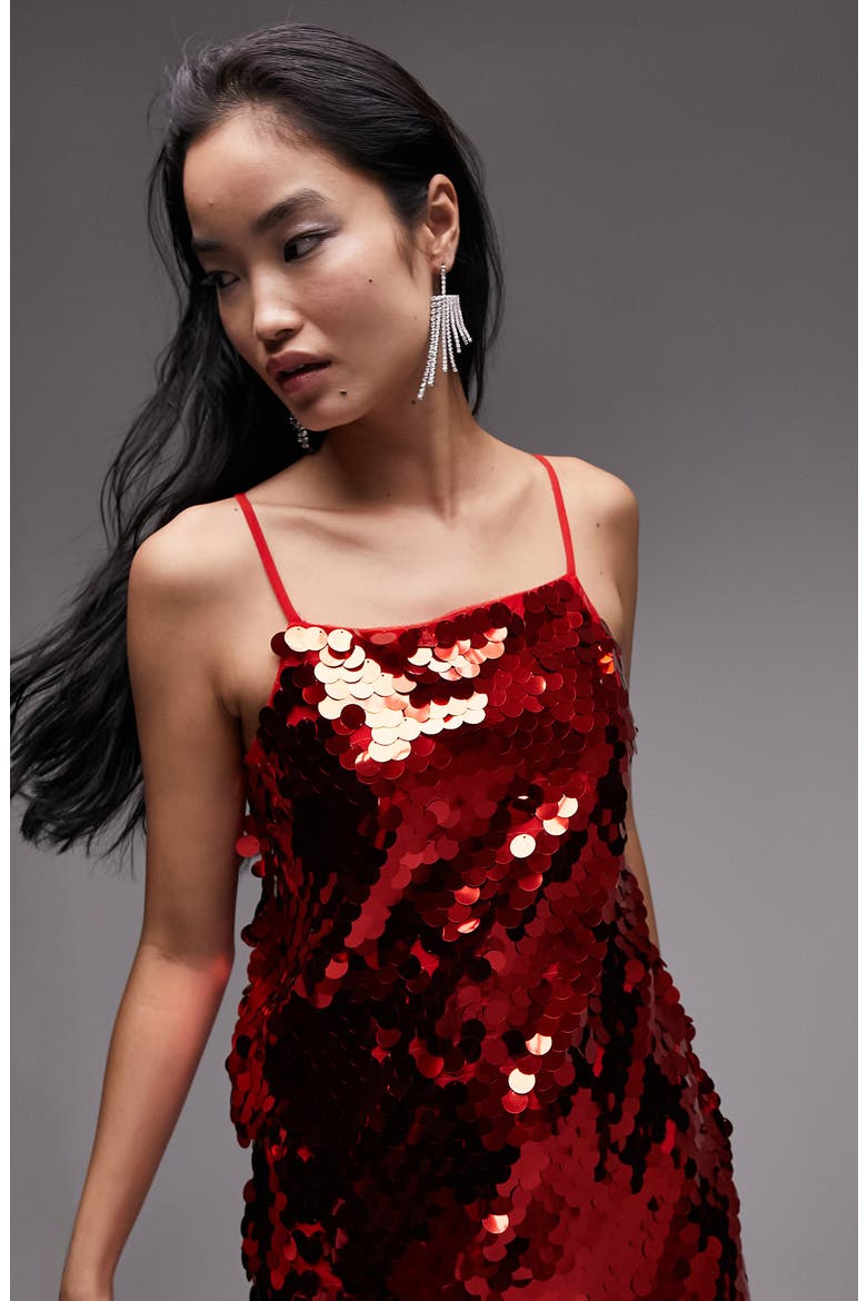 Sequin Disco Shift Minidress, Alternate, color, RED