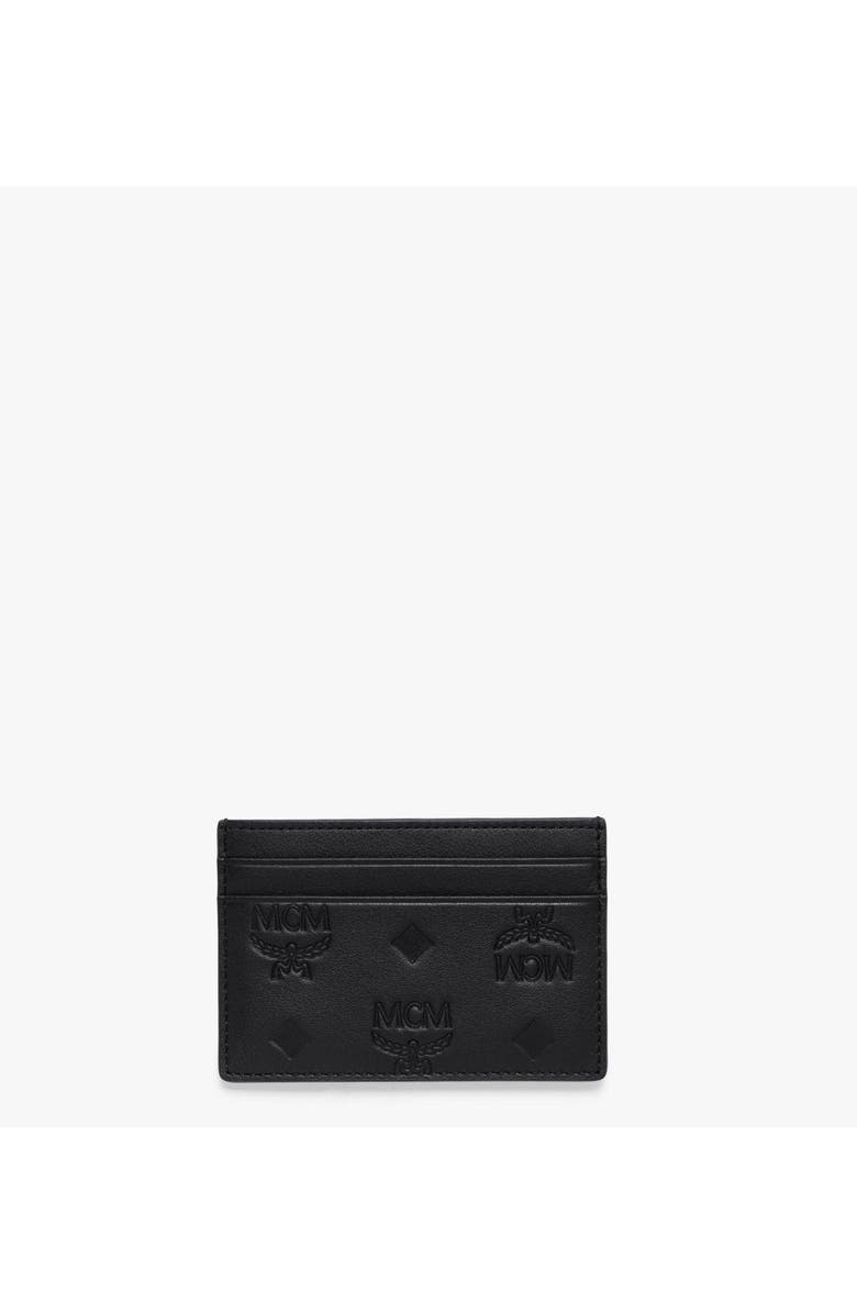 MCM Aren Card Case in Embossed Monogram Leather, Main, color, Black