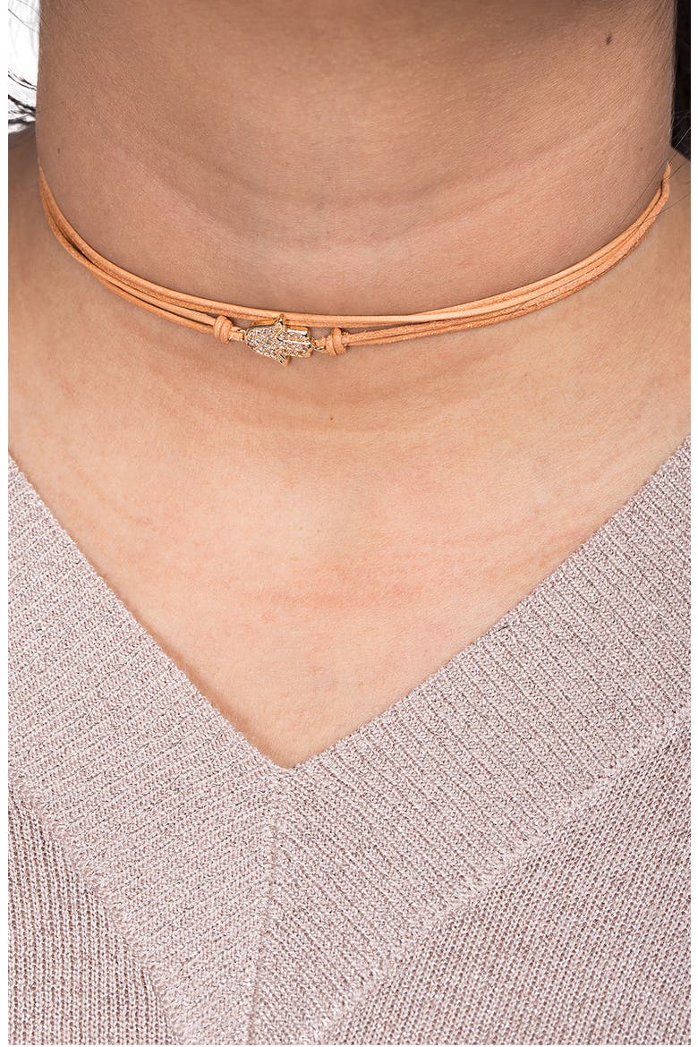 Pavé Crystal Hamsa Choker Necklace, Alternate, color, KHAKI