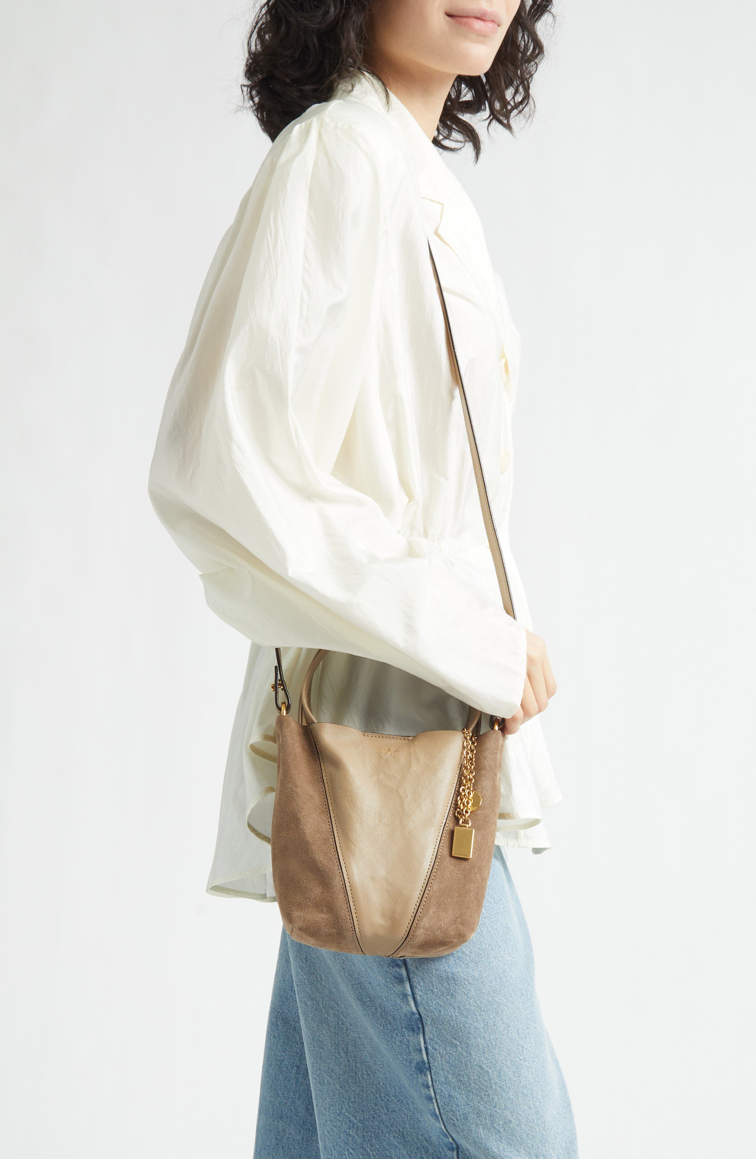 Chloé Small Chloé Spin Leather & Suede Tote, Alternate, color, Boyish Brown