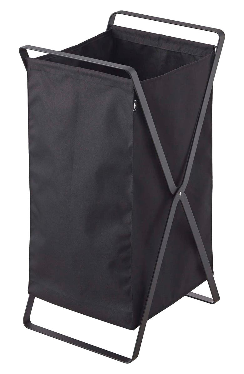 Yamazaki Tower Laundry Hamper, Main, color, Black
