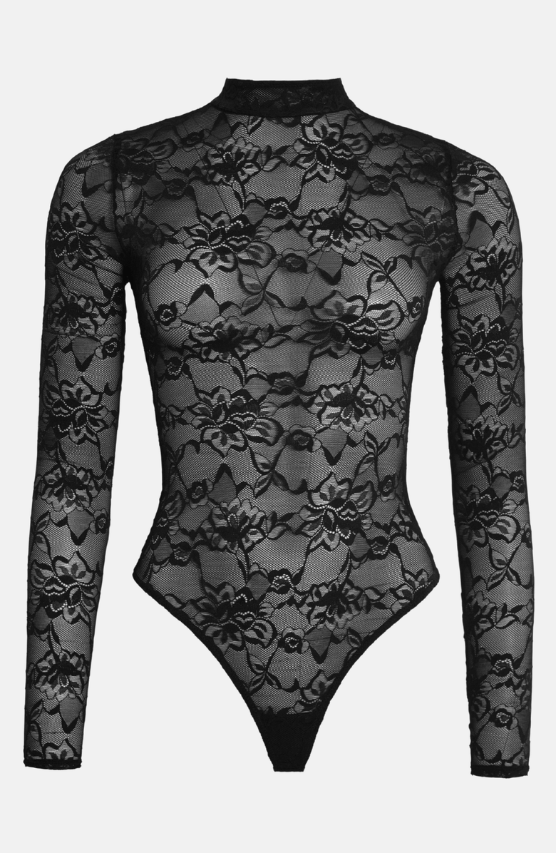 OW Collection LYDIA Lace Bodysuit, Alternate, color, Black