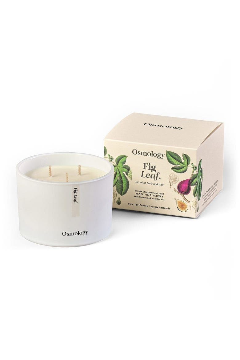 Fig Leaf Scented Triple Wick Candle, Main, color, white