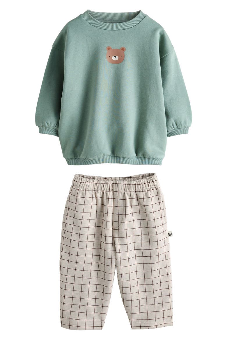Kids' Bear Graphic Sweatshirt & Check Sweatpants Set, Main, color, BLUE