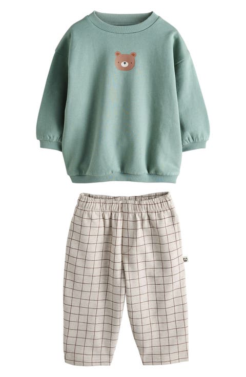 Kids' Bear Graphic Sweatshirt & Check Sweatpants Set (Toddler & Little Kid)