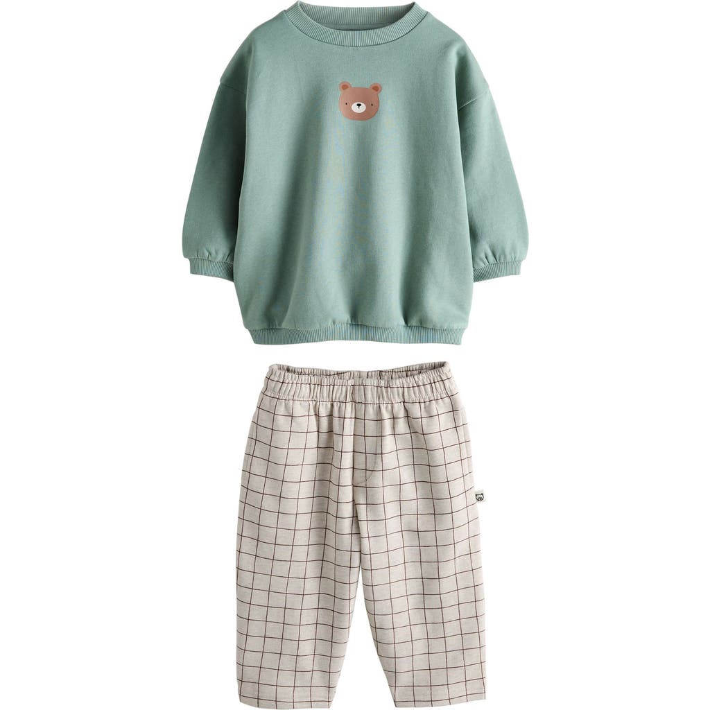 Next Kids' Bear Graphic Sweatshirt & Check Sweatpants Set In Multi