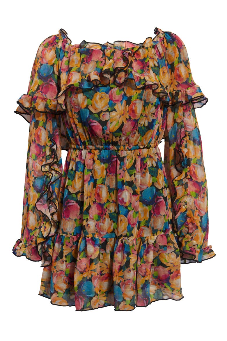 Ruffle Off the Shoulder Long Sleeve Minidress, Main, color, PINK