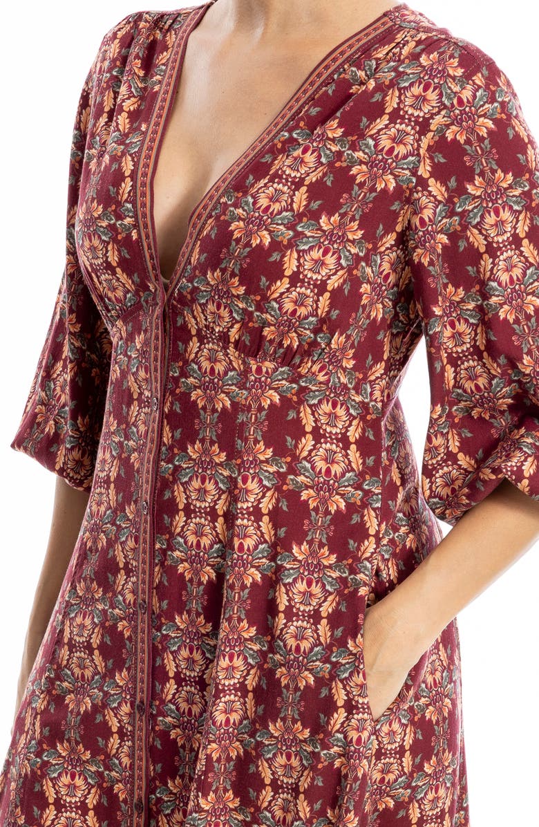 MAX STUDIO Three-Quarter Sleeve Maxi Dress, Alternate, color, Ruby/ Purple Crimsonn Canopy