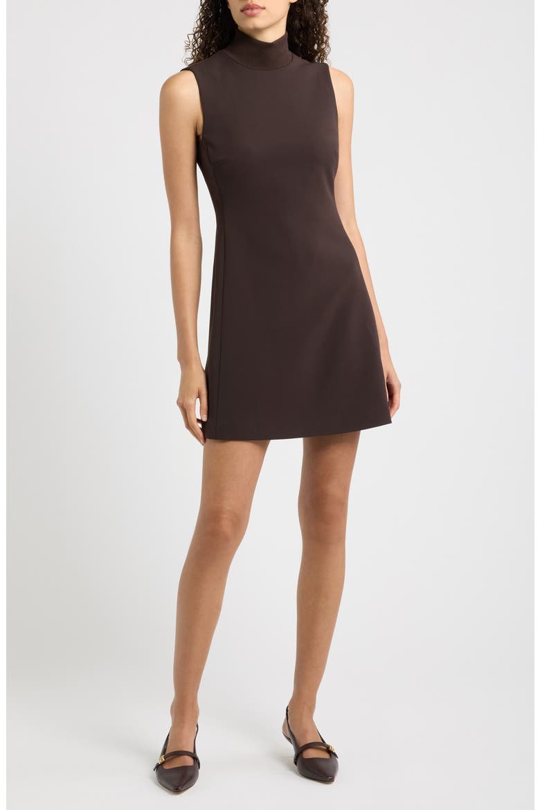 Mock Neck A-Line Dress, Main, color, CACAO - DAJ