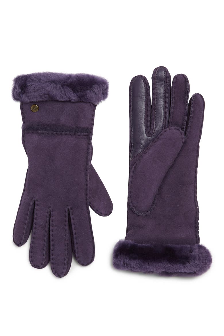 Seamed Touchscreen Compatible Genuine Shearling Gloves, Main, color, NIGHTSHADE