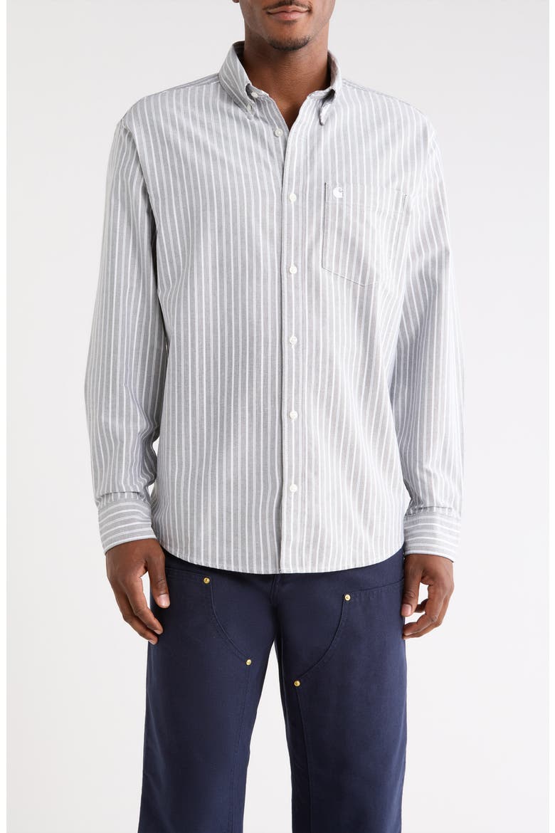 Kanan Stripe Cotton Button-Down Oxford Shirt, Main, color, KANAN STRIPE, BLACK