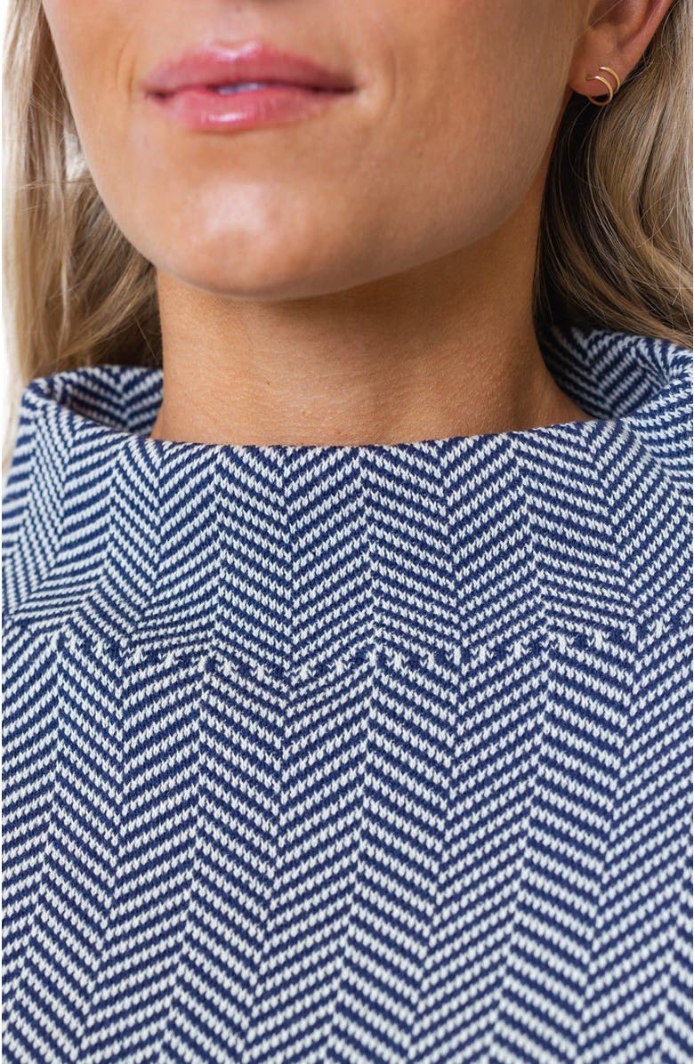 Hope & Henry Women's Organic Mock Neck Sweater, Alternate, color, Navy And White Herringbone