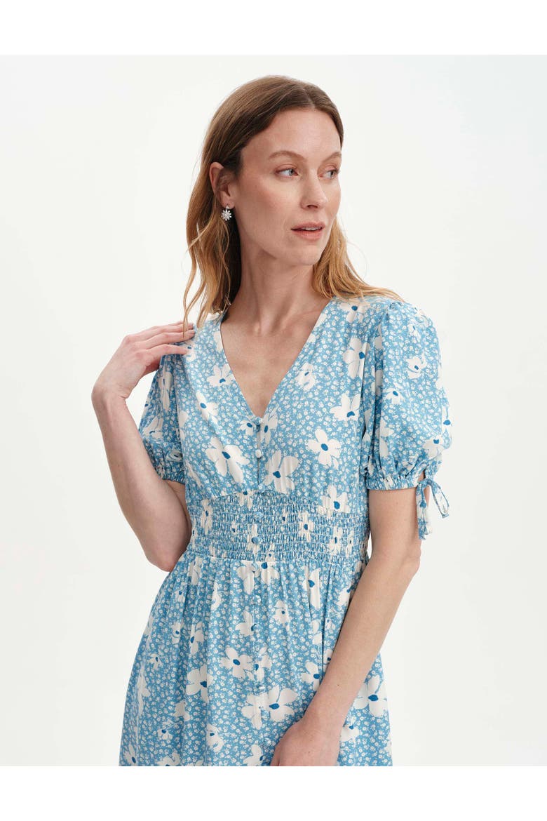 Margot Button Through Midi Dress, Alternate, color, Blue Ditsy