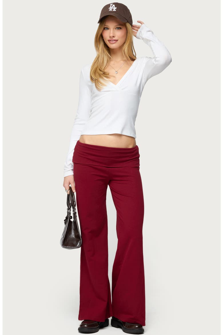 Wide Leg Foldover Cotton Pants, Alternate, color, BURGUNDY