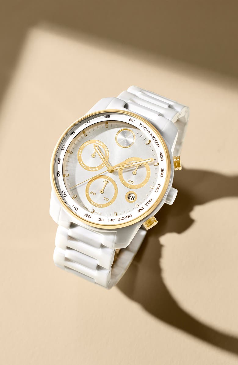 Movado Bold Verso Chronograph Ceramic Bracelet Watch, 44mm, Alternate, color, 