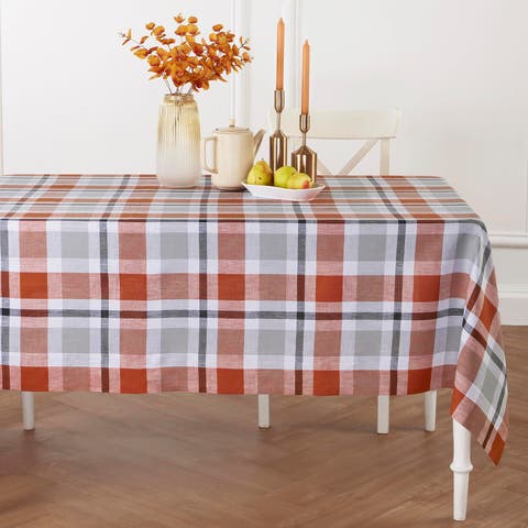 Linen Table Throw - Fall Buffalo Check, 52" x 52" Inch
