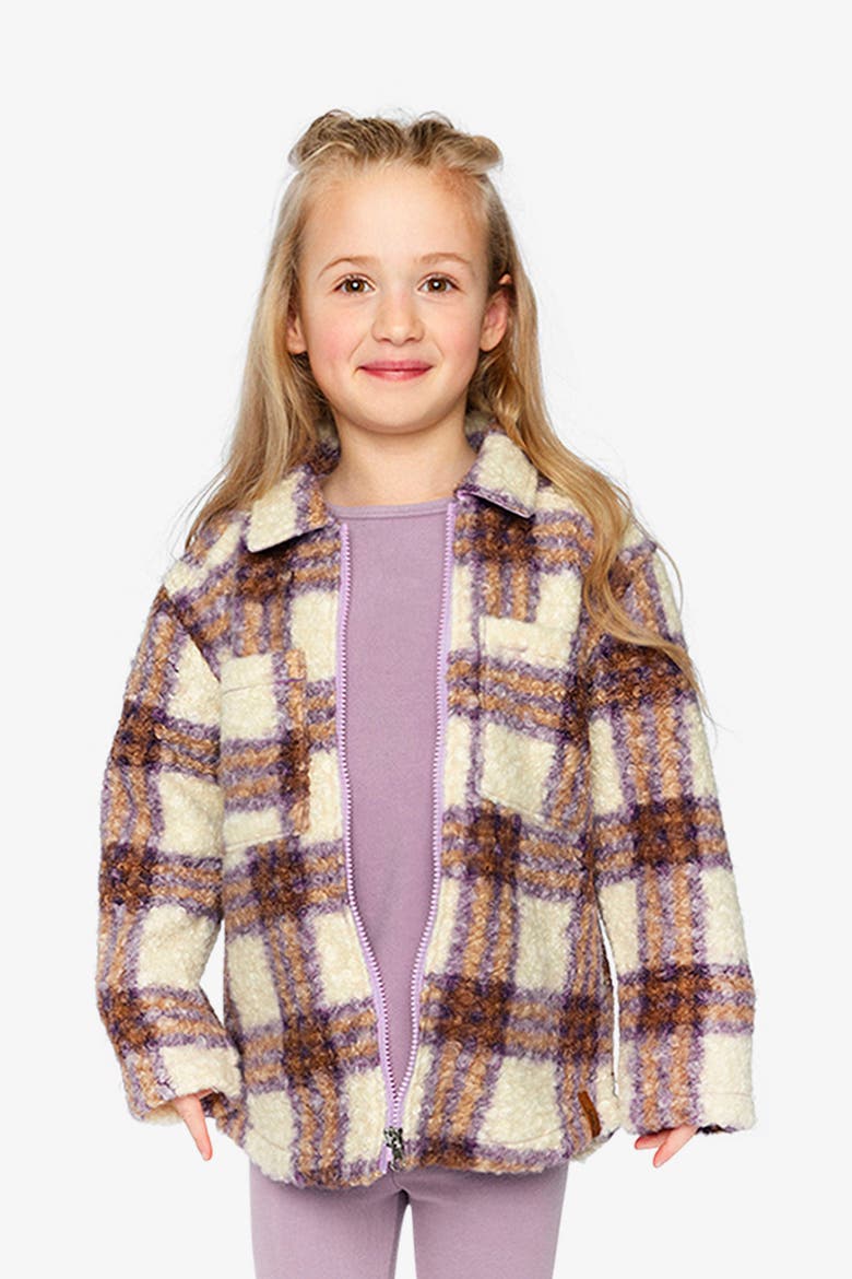 Zipped Fleece Plaid Chest Pocket Overshirt, Alternate, color, Beige and Mauve Tiles