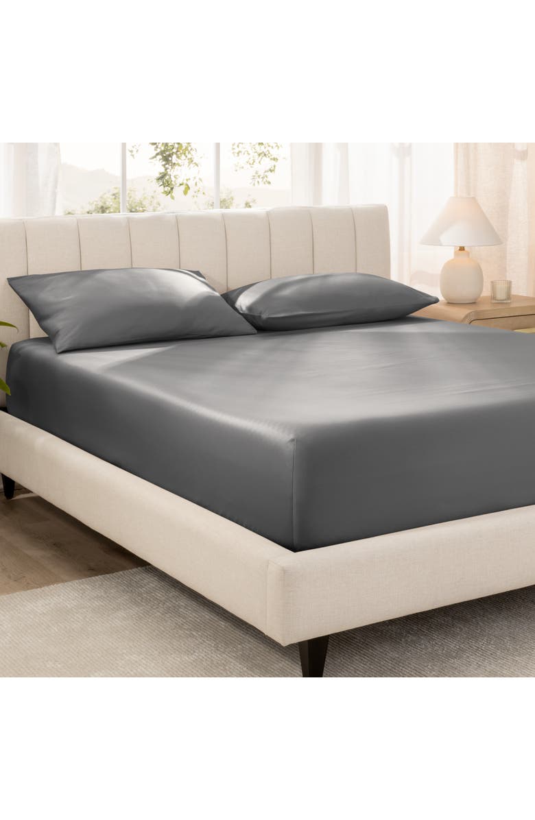 Bare Home 400 Thread Count Organic Cotton Sateen Fitted Sheet - Split Head King, Alternate, color, Grey