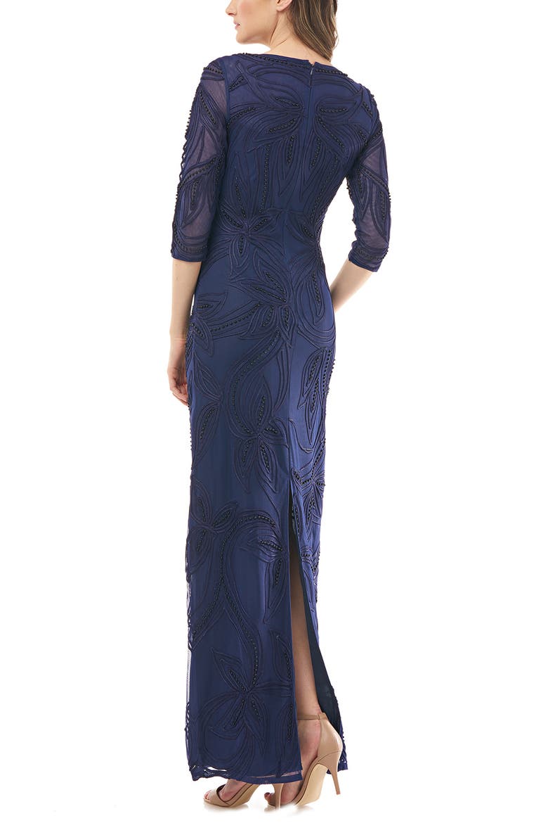 Pearl Beaded Soutache Column Gown, Alternate, color, NAVY
