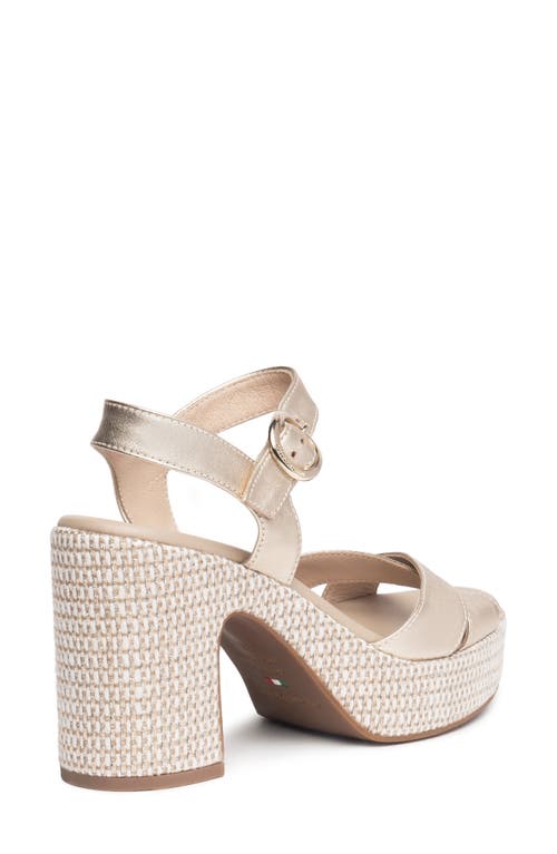 Nerogiardini Metallic Leather Criss-cross Strap Woven Platform Sandals In Gold