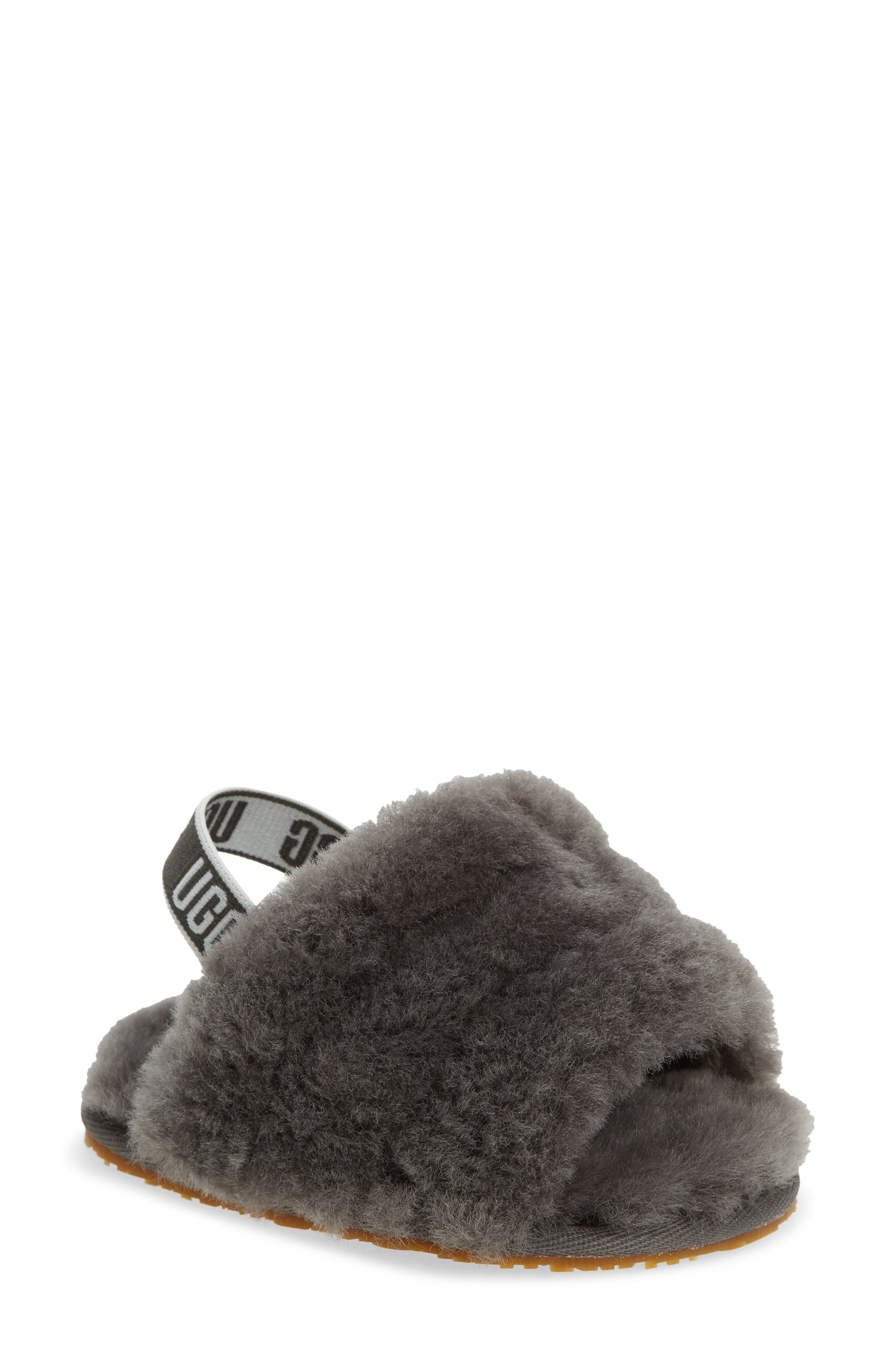 Fluff Yeah Genuine Shearling Slide Sandal, Main, color, CHARCOAL