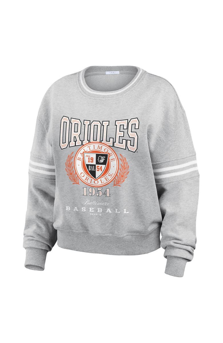 WEAR by Erin Andrews Women's WEAR by Erin Andrews Heather Gray Baltimore Orioles Domestic Crest Pullover Sweatshirt, Alternate, color,