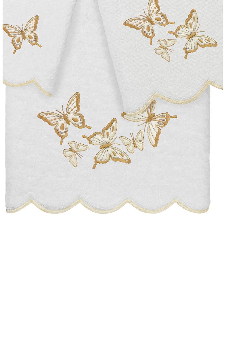 3-Piece Brittney Embroidered Turkish Cotton Towel Set, Alternate, color, WHITE/ BEIGE